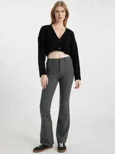 DeFacto Cable Knit Self Design Crop Cardigan Sweater