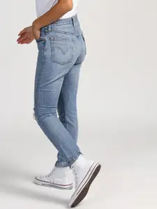 Levis Women Blue 501 Skinny Fit Mid-Rise Highly Distressed Jeans