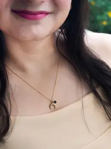 MANNASH Gold-Plated Sterling Silver Half Moon Charm Pendant With Chain