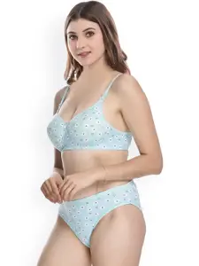 PIBU Floral Printed Cotton Bra With Brief