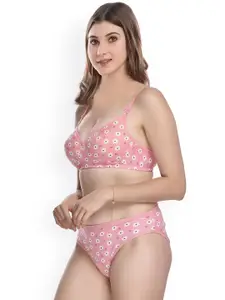 PIBU Floral Printed Cotton Bra With Brief