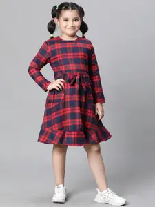 Oxolloxo Girls Checked Organic Cotton Fit & Flare Dress