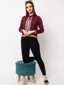 KEIKO Floral Embrodered Acrylic Ethnic Shrug