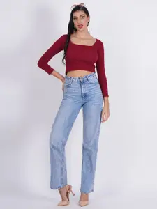 SIGHTBOMB Square Neck Cotton Crop Fitted Top