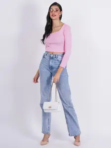 SIGHTBOMB Square Neck Cotton Crop Fitted Top