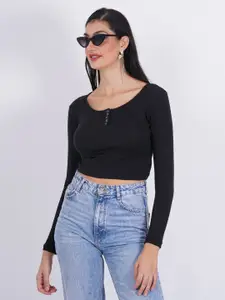 SIGHTBOMB Scoop Neck Cotton Fitted Crop Top