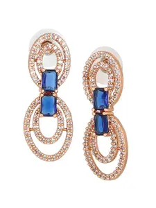 Estele Rose Gold-Plated CZ Studded Contemporary Drop Earrings