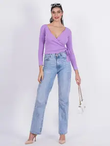 SIGHTBOMB V-Neck Crop Cotton Wrap Top