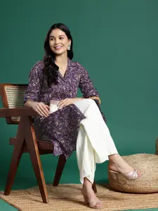 Sangria Floral Print Cotton Kurta