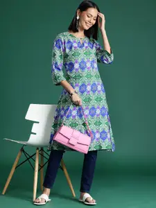 Sangria Women Ethnic Motifs Print Keyhole Neck Kurta