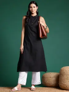 Sangria Pure Cotton Band Collar Kurta