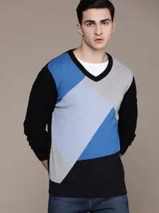Roadster Men Colourblocked Cotton Pullover Sweater