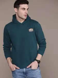 Roadster Men Solid Applique Hooded Sweatshirt