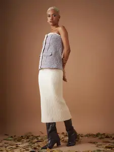 SASSAFRAS Jacquard Geometric Tweed Tube Top