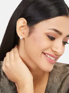 ATIBELLE Silver-Plated Cubic Zirconia Stone Studded Contemporary Hoop Earrings