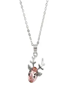 UNIVERSITY TRENDZ Silver-Plated Stone-Studded Deer Pendant With Chain