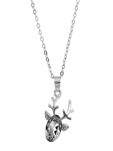UNIVERSITY TRENDZ Silver-Plated Stone-Studded Deer Pendant With Chain