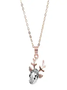 UNIVERSITY TRENDZ Gold-Plated Stone-Studded Deer Pendant With Chain