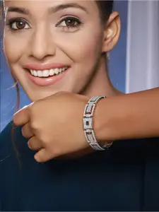 Saraf RS Jewellery Women Silver-Plated Cubic Zirconia Kada Bracelet