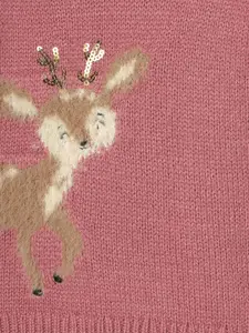 max Girls Self Design Embellished Acrylic Wool Pullover Sweater