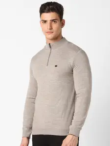Peter England Casuals Mock Collar Half Zipper Acrylic Pullover