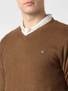Peter England Casuals Men Brown Striped Pullover
