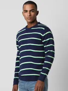 Peter England Casuals Striped Round Neck Pure Cotton Pullover