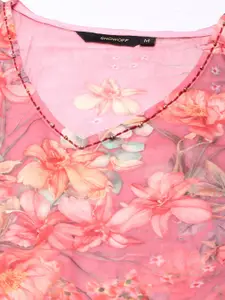 SHOWOFF Floral Printed Extended Sleeves Kaftan Kurti With Inner Top
