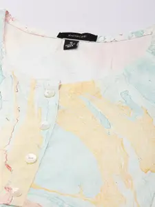 SHOWOFF Abstract Printed Pleated Straight Kurti