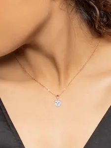 GIVA 925 Silver Rose Gold Solitaire Heart Pendant with Link Chain