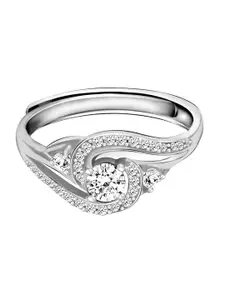 GIVA 925 Sterling Silver Rhodium-Plated Cubic Zirconia Studded Adjustable Finger Ring