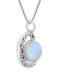 GIVA 925 Silver Oxidised Moonstone Crescent Pendant with Box Chain