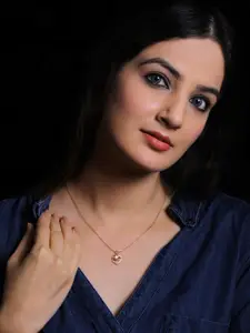 GIVA Rose Gold-Plated CZ-Studded 925 Sterling Silver Heart Shaped Pendant With Link Chain