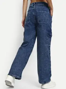 BROADSTAR Women Smart Wide Leg High Rise Clean Look Heavy Fade Stretchable Jeans