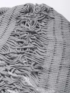 SHOWOFF Open Knit Shawl Collar Fringed Detail Acrylic Poncho