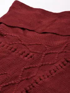 SHOWOFF Self Designed Longline Turtle Neck Acrylic Poncho with Fringed Detail