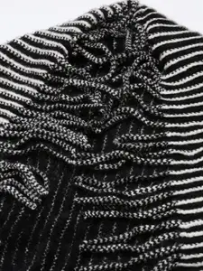 SHOWOFF Striped Acrylic Front-Open Sweater with Fringed Detail