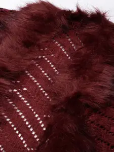 SHOWOFF Open Knit Acrylic Front-Open Sweater with Fringed Detail