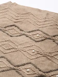 SHOWOFF Self Design Chevron Longline Fringed Acrylic Poncho