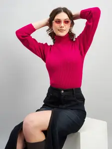 RVK Ribbed Turtle Neck Acrylic Pullover Sweater