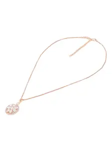 Zaveri Pearls Rose Gold-Plated Cubic Zirconia-Studded Pendant With Chain