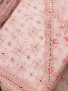 Koskii Floral Embroidered Mirror Work Tissue Unstitched Dress Material