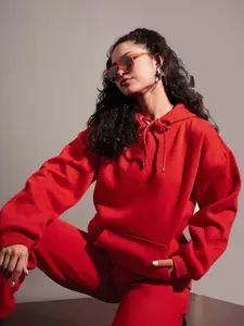 SASSAFRAS Red Hooded Fleece Pullover Sweatshirt