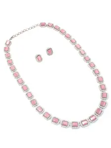 Mirana Octo Rhodium-Plated American Diamond-Studded Necklace And Earrings