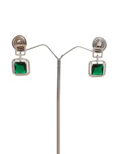 Mirana Siri Emerald Rhodium-Plated American Diamond-Studded Necklace And Earrings