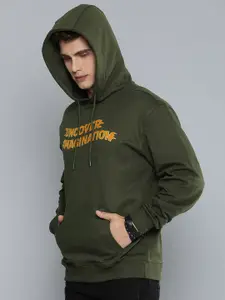 R.Code by The Roadster Life Co. Men Typography Printed Hooded Sweatshirt