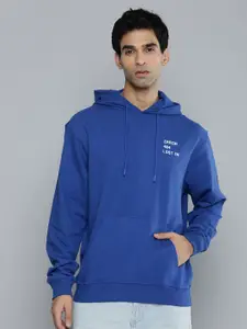 R.Code by The Roadster Life Co. Men Typography Printed Hooded Sweatshirt