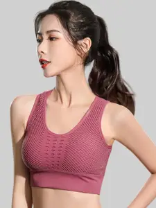 PLUMBURY Workout Sports Bra With Mesh Racerback Full Coverage Rapid-Dry