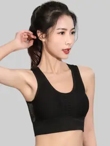 PLUMBURY Workout Sports Bra With Mesh Racerback Full Coverage Rapid-Dry