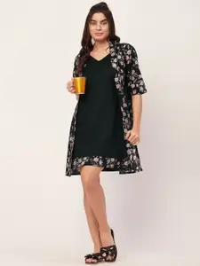 Moomaya 2 Pcs Floral Printed Sleeveless Pure Cotton Night Dress